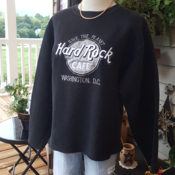 HARD ROCK CAFE ♡ Sweet Vintage Thick Black Washington, DC Cut-Off Sweatshirt S - Picture 5 of 12